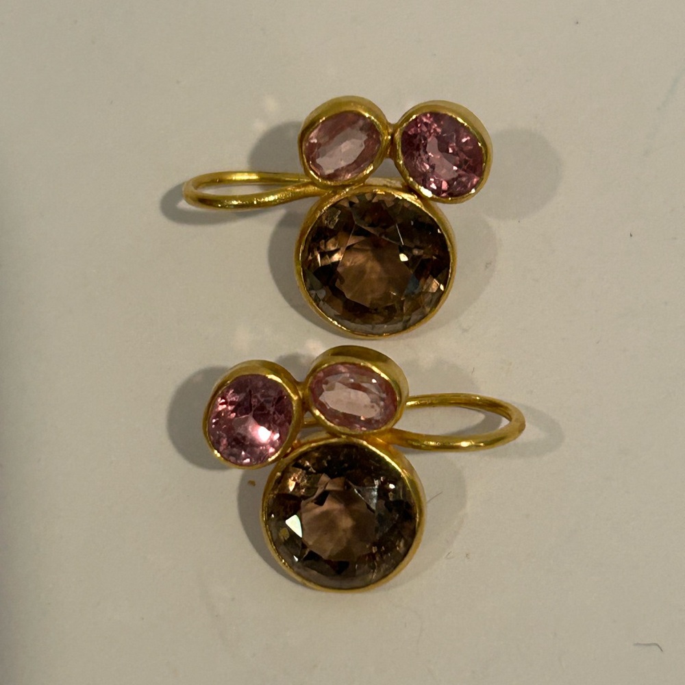 Vintage Marie-Helene de Taillac 22k gold Smokey Quartz and Spinel earrings.